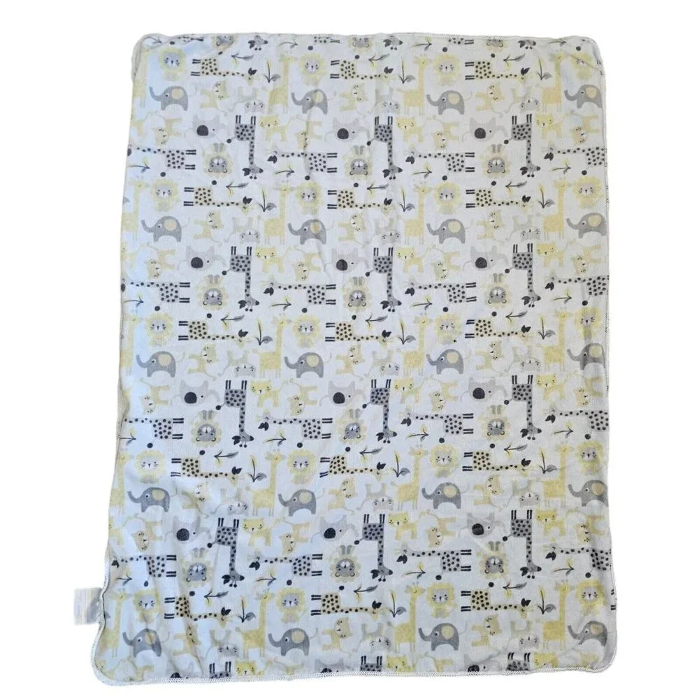 SL Home Fashions Jungle‎ Safari Blanket Yellow Gray Giraffe Print Sherpa Backing